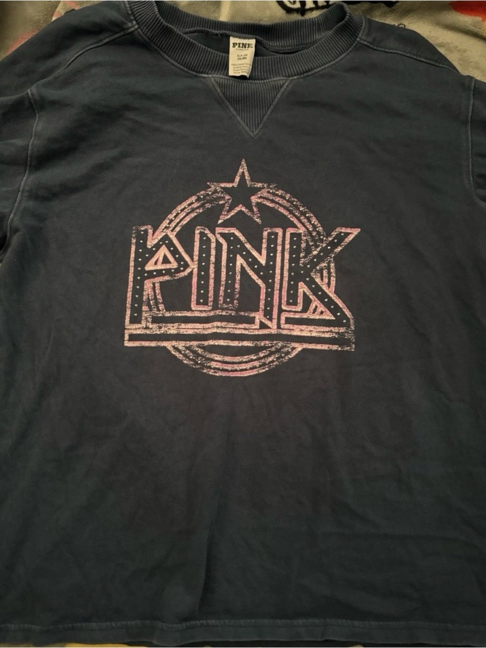 PINK Victoria's Secret Navy Blue Short Sleeve Tee with Pink Logo